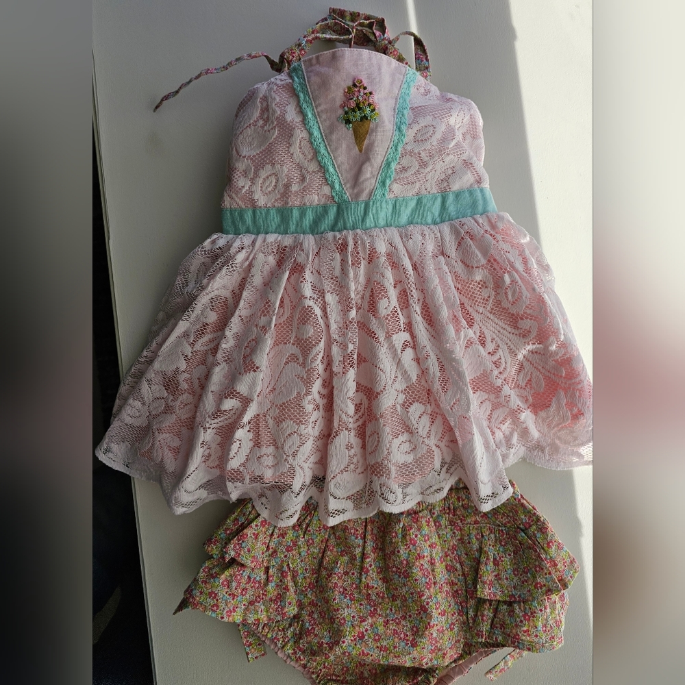 MIA MIEL DRESS FLOWER 🌼 BLOOMERS PALE PINK 12-18 MONTHS Vguc